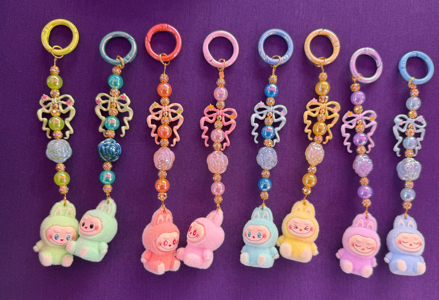 Small Flocked Labubu keychain