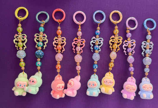 Small Flocked Labubu keychain